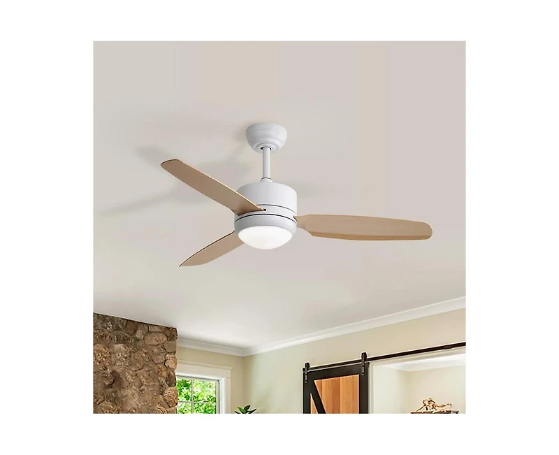 Sofucor 46-inch Modern White 3-blade Ceiling Fan with Led Light with Six-speed Remote Control