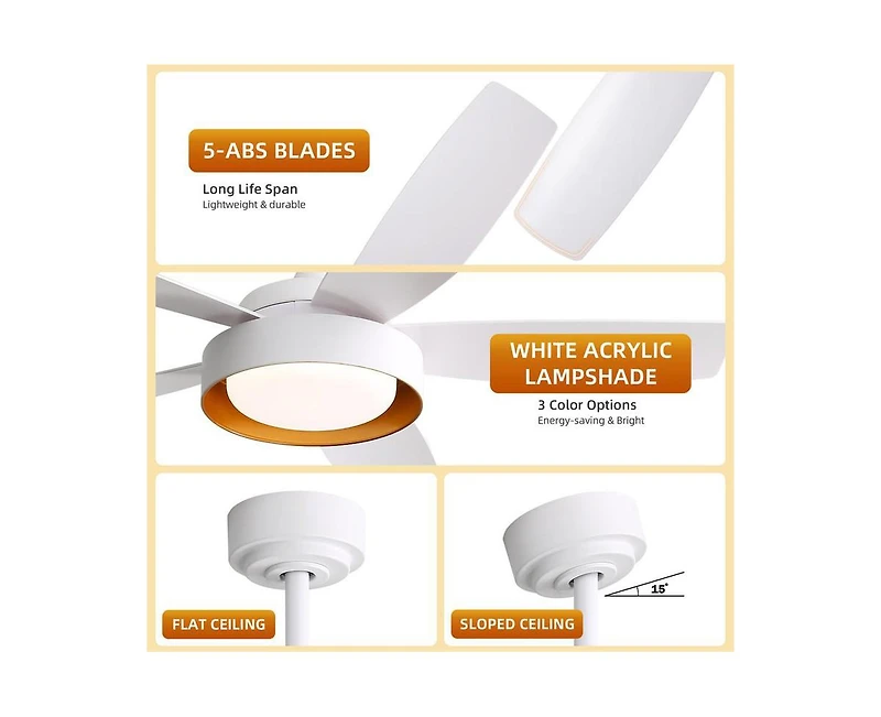 Sofucor 42-inch Modern White 5 - Blade Ceiling Fan With Remote Control and Light Kit