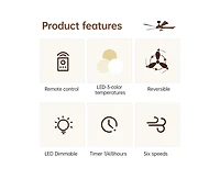 Sofucor 52-inch Modern Black 5-Blade Ceiling Fans with Led Lights and Remote Control