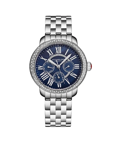 Stuhrling Sonata Women s 38mm Quartz Multifunction Watch – Blue Mother-of-Pearl Dial Crystal Bezel Stainless Steel Bracelet