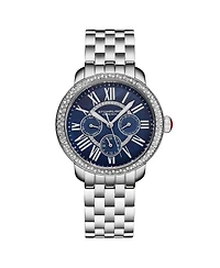 Stuhrling Sonata Women s 38mm Quartz Multifunction Watch – Blue Mother-of-Pearl Dial Crystal Bezel Stainless Steel Bracelet