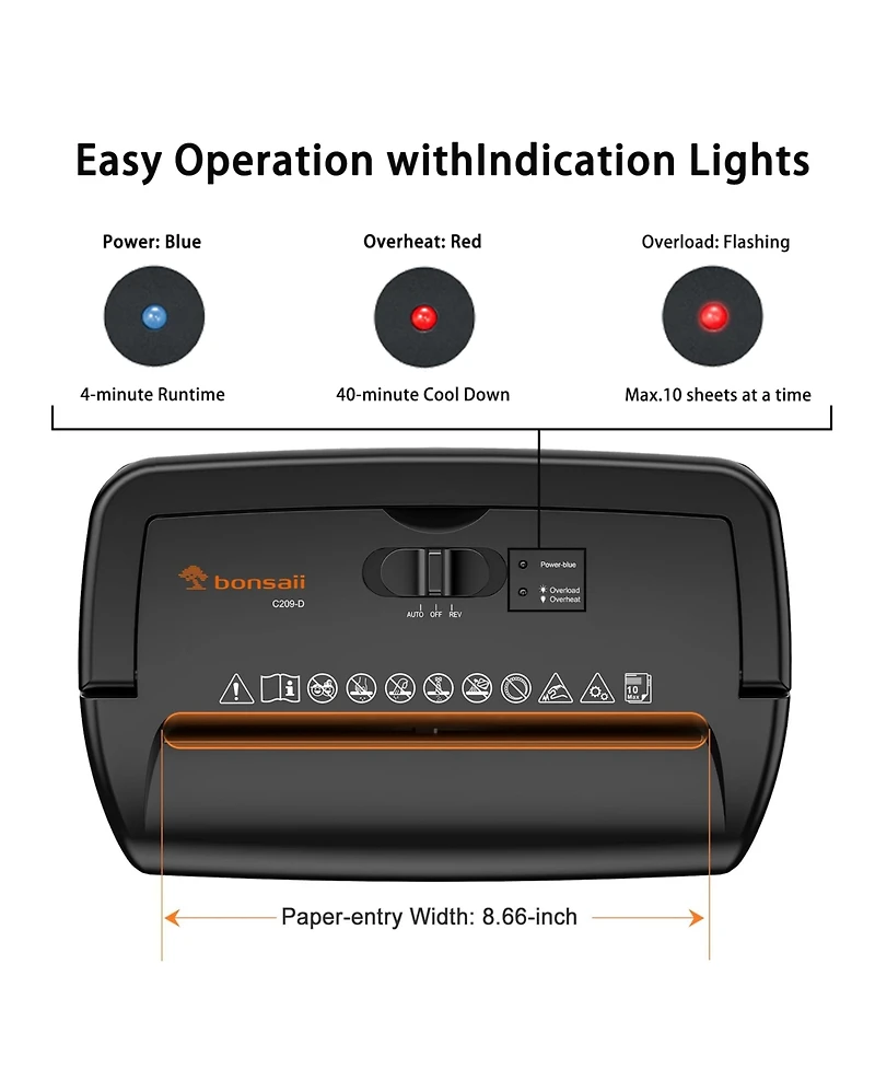 Bonsaii 10-Sheet Cross Cut Paper Shredder, 5.5 Gal Home Office Heavy Duty Shredder for Credit Card, Staple, Clip with Transparent Window