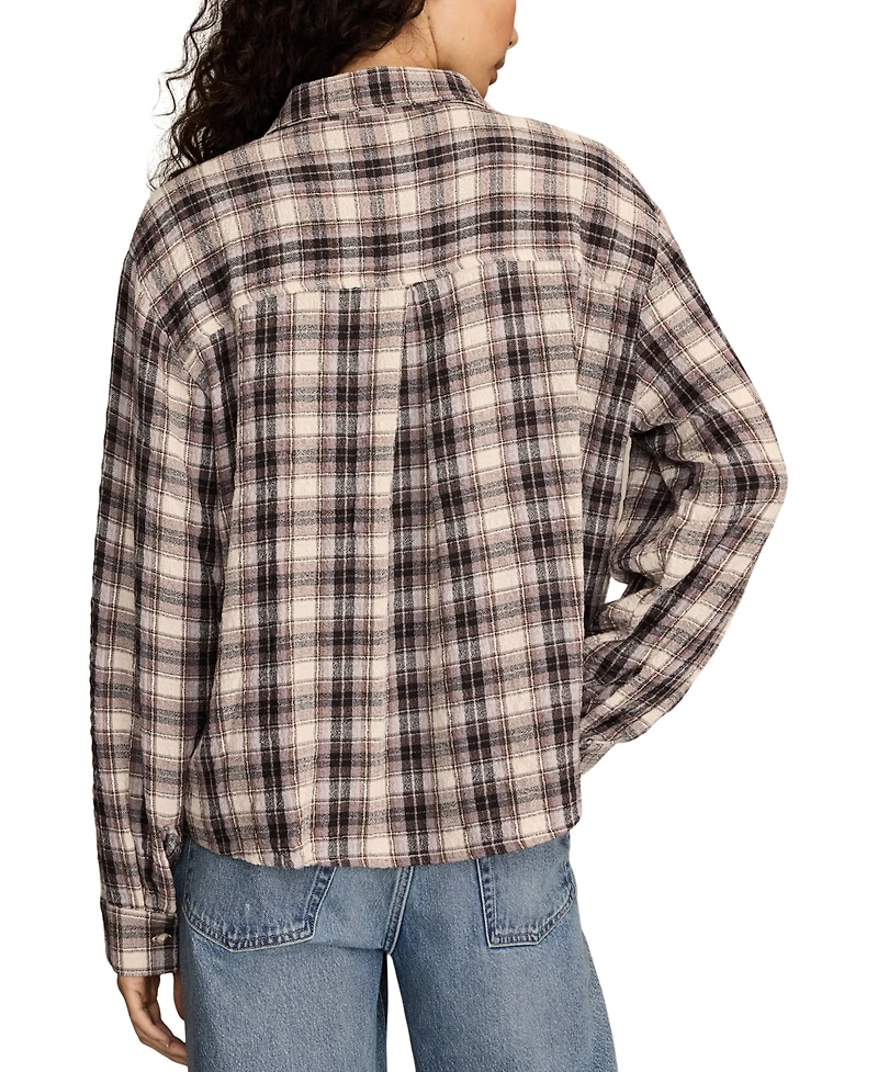 Lucky Brand Women's Cropped Plaid Drapey Long-Sleeve Shirt