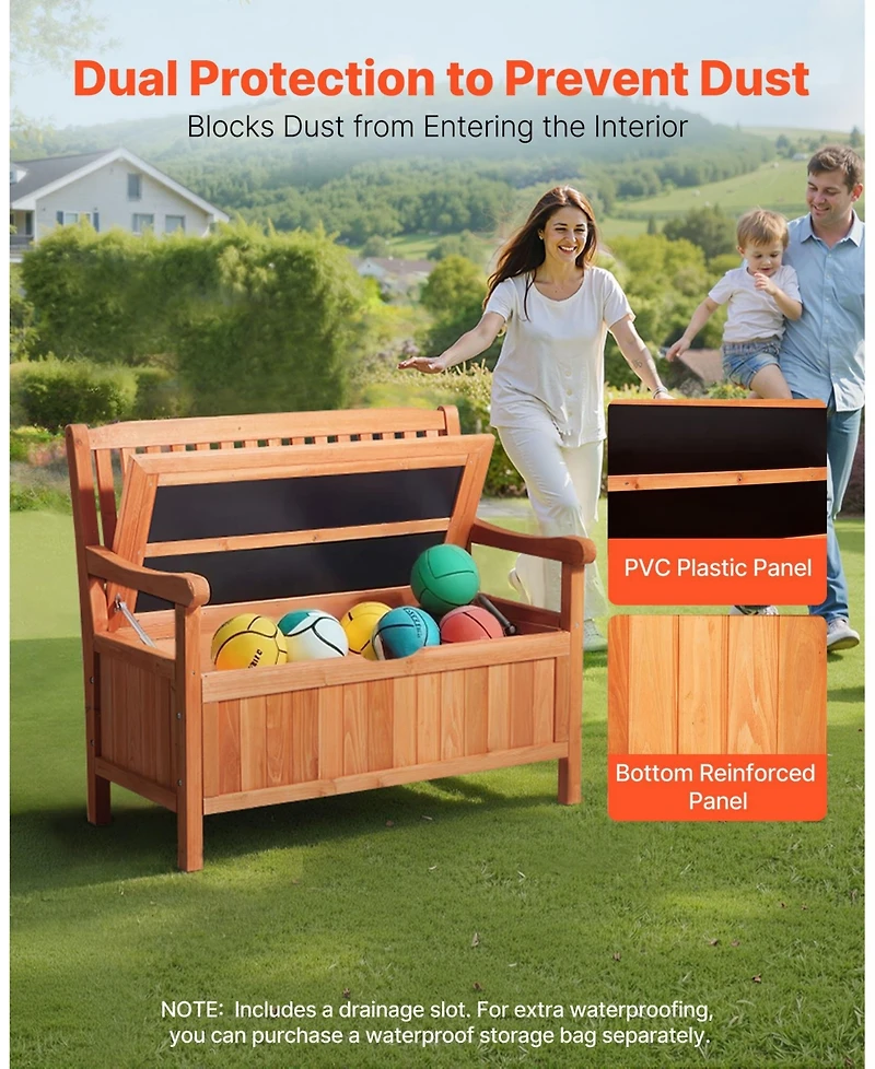 Slickblue 33 Gal Outdoor Wooden Storage Bench with Deck Box Seating