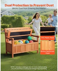 Slickblue 33 Gal Outdoor Wooden Storage Bench with Deck Box Seating