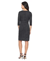 Sl Fashions Women's Metallic Knit V-Neck Short Dress