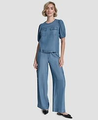 Dkny Women's Short-Sleeve Zip-Shoulder Top