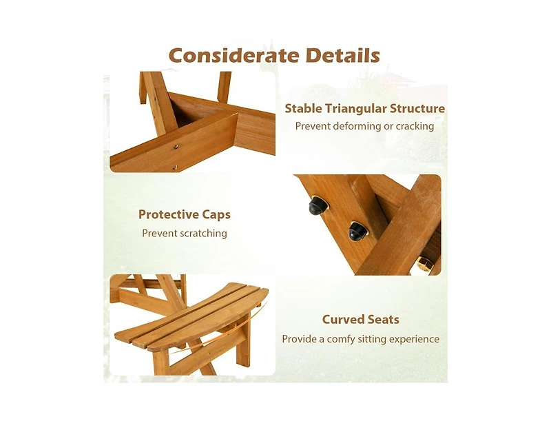 Slickblue-Outdoor Round Picnic Table Set for 6 with Umbrella Hole