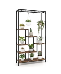 Sugift 6-Tier Tall Plant Stand 71 Inch Metal Indoor Plant Shelf with 10 Hanging Hooks