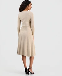 T Tahari Women's Metallic Long-Sleeve Fit & Flare Dress