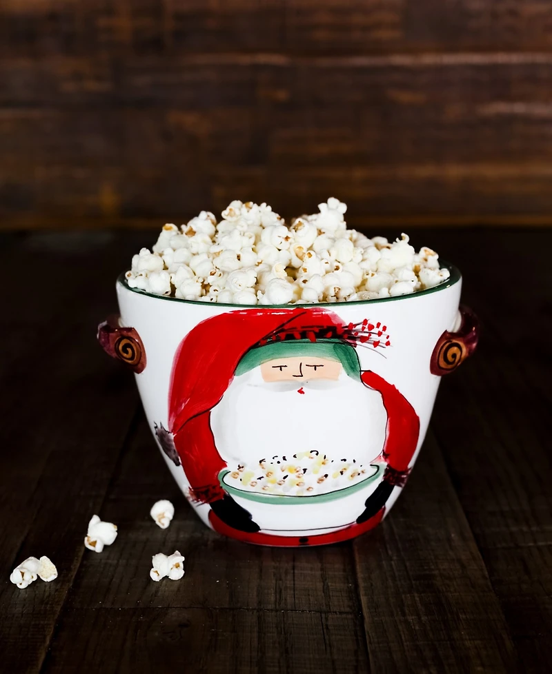 Vietri Old St. Nick Handled Deep Serving Bowl with Popcorn