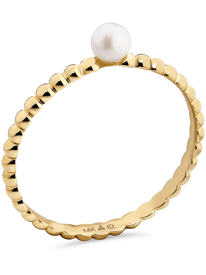 Devata Freshwater Pearl Beaded Ball Ring in 14K Gold