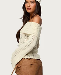 Edikted Women's Renna Distressed Fold Over Knit Top