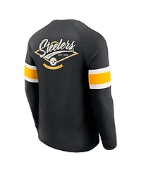 Fanatics Men's Black Pittsburgh Steelers Waffle-Knit Raglan Long Sleeve Henley T-Shirt