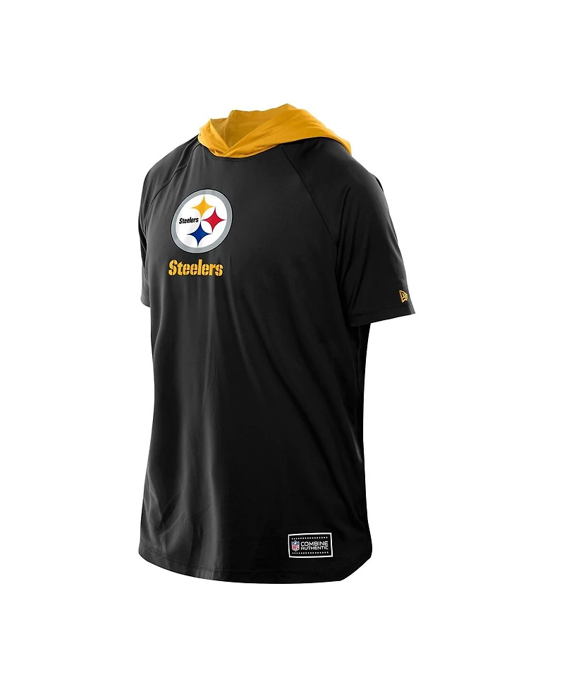 New Era Men's Black Pittsburgh Steelers Combine Authentic Hooded Raglan Short-Sleeve T-Shirt