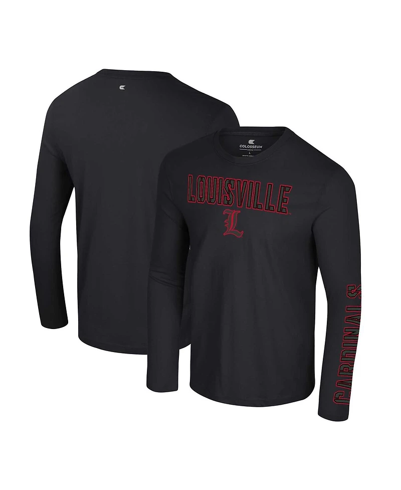 Colosseum Men's Black Louisville Cardinals Color Pop Active Blend 2-Hit Long Sleeve T-Shirt