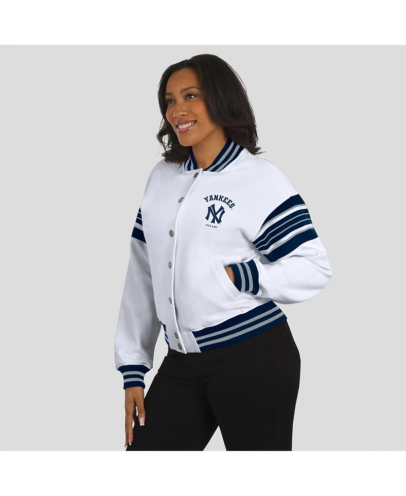 Wear by Erin Andrews Women's White New York Yankees Full-Snap Fleece Sweatshirt Jacket