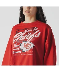 New Era Women's Red Kansas City Chiefs Oversized Throwback Mineral Wash Crew Neck Sweatshirt