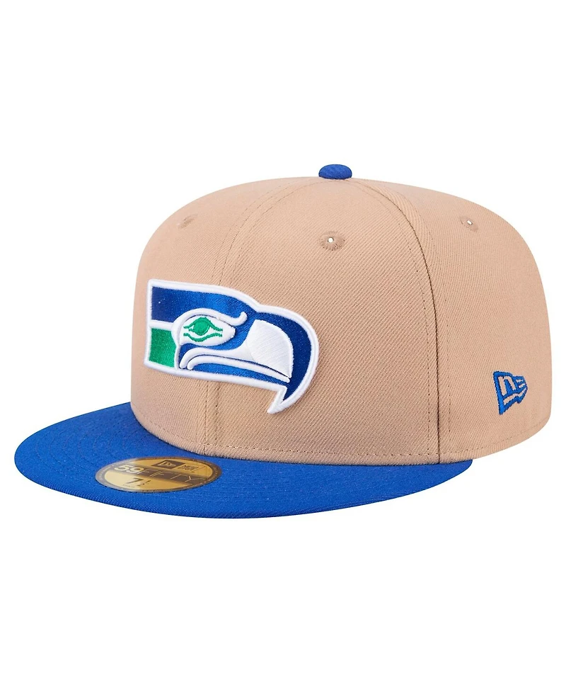 New Era Men's Tan Seattle Seahawks Throwback Logo Main 59FIFTY Fitted Hat