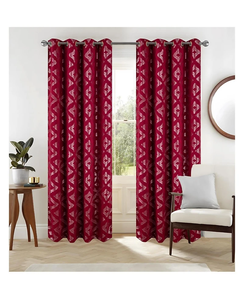 Rt Designer Collection Heathrow Halo Foil Blackout Luxurious Decorative Grommet Curtain Panel 54" x 90" Red