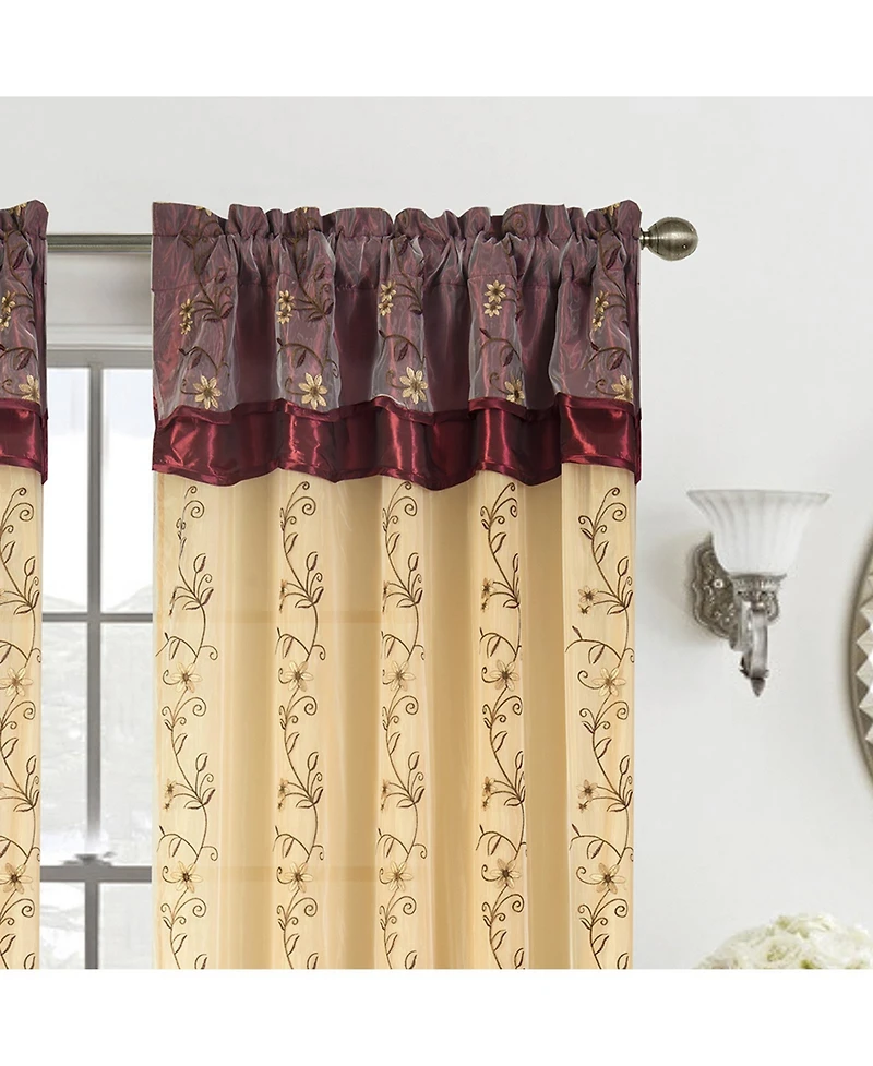 Rt Designers Collection - Priscilla Embroidered Panel With Double Valance 54'' x 90'' Silver