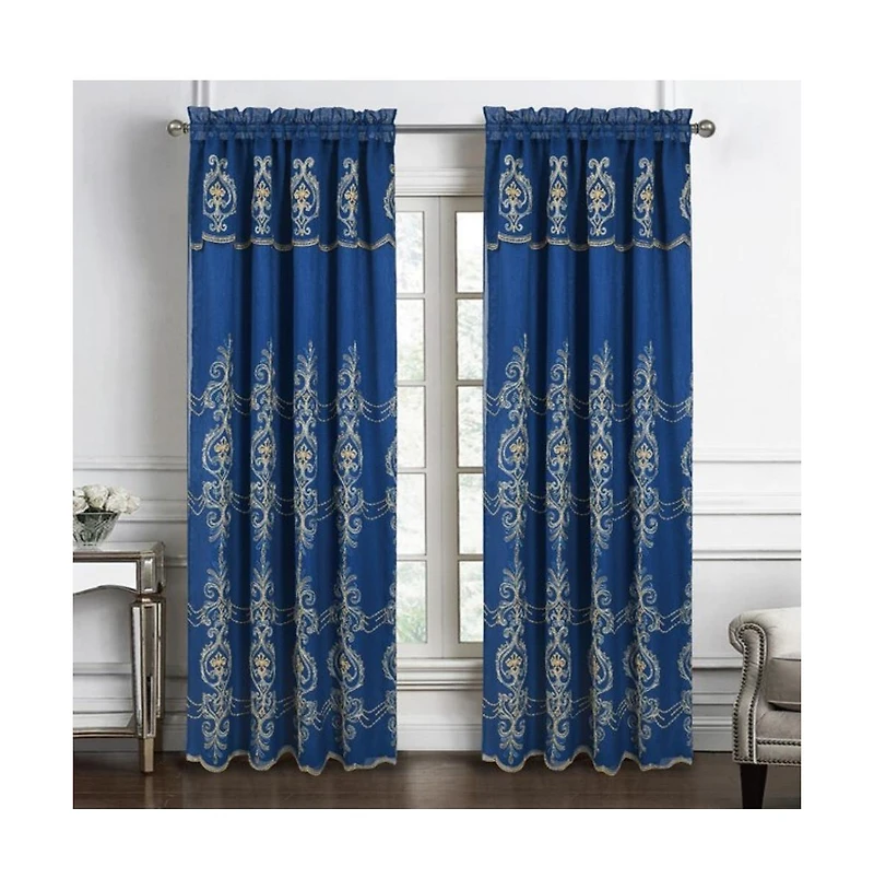 Rt Designers Collection Jayla Stylish & Premium Embroidered Curtain Panel 54" x 90" Navy