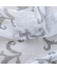 Rt Designers Collection Crown Grommet Sheer Metallic Printed Doily Curtain Panel 54" x 90" Silver