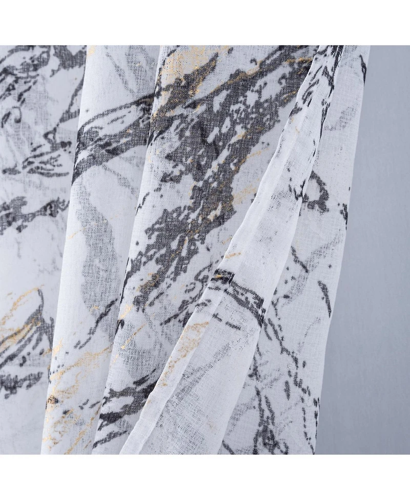 Rt Designers Collection Marble Grommet Metallic Sheer Printed Doily Curtain Panel 54" x 84