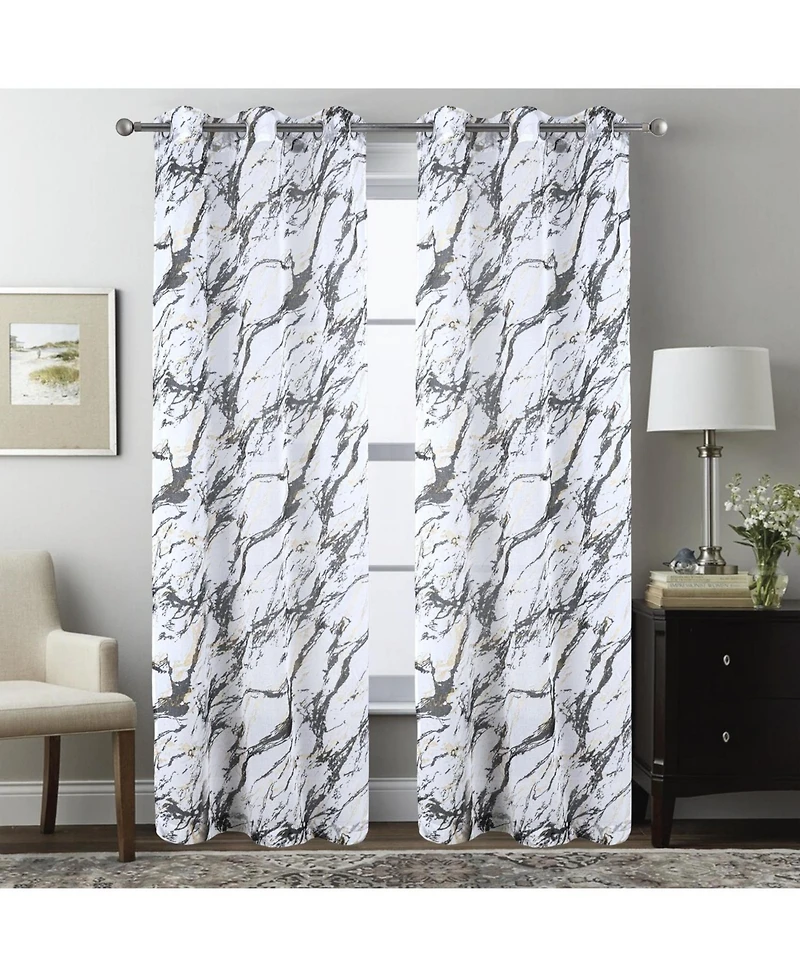 Rt Designers Collection Marble Grommet Metallic Sheer Printed Doily Curtain Panel 54" x 90
