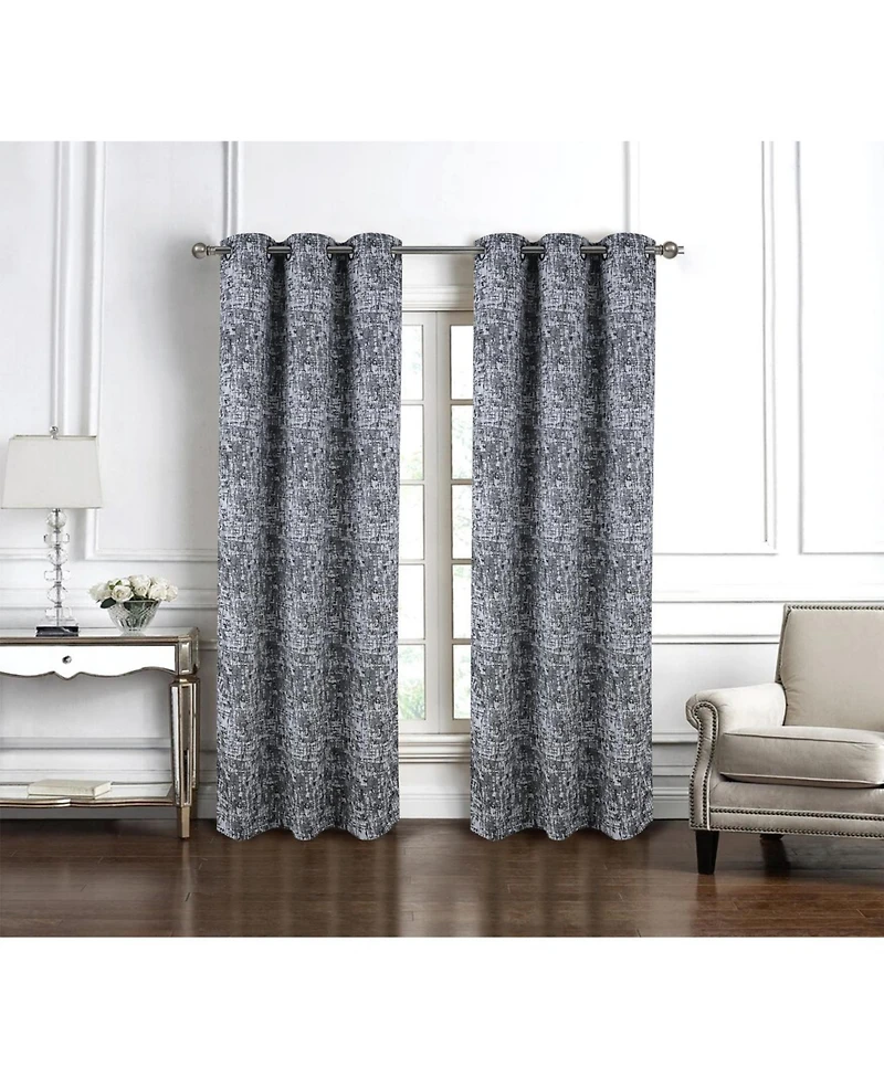 Rt Designer Collection Cambridge Jacquard 2 Pack Luxurious Modern Design Curtain Panel 36" x 84" Charcoal