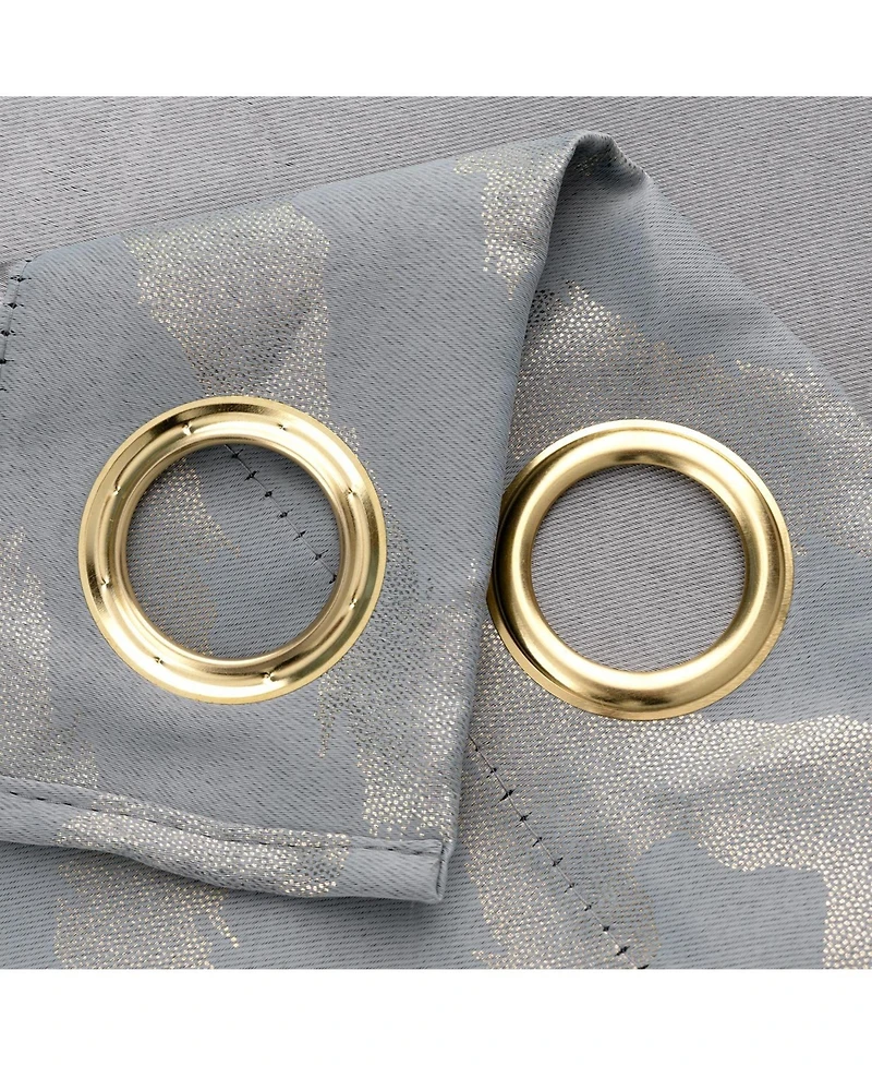 Rt Designer Collection Heathrow Halo Foil Blackout Luxurious Decorative Grommet Curtain Panel 54" x 90" Silver