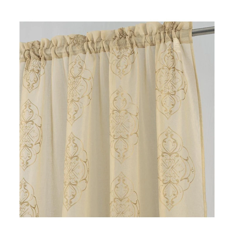 Rt Designers Collection Andrea Emb Metallic Doily Rod Pocket Room Darkening Curtain Panels for Bedroom 54" x 95" Taupe