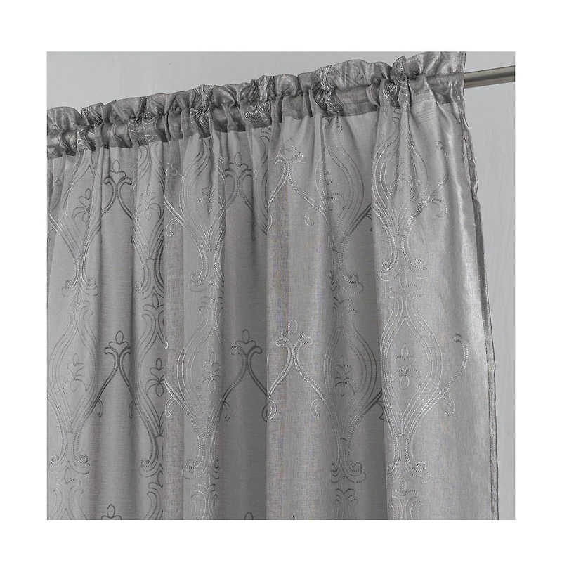 Rt Designers Collection Pearl Emb Metallic Doily Rod Pocket Room Darkening Window Curtain Panel for Bedroom 54" x 84" Charcoal