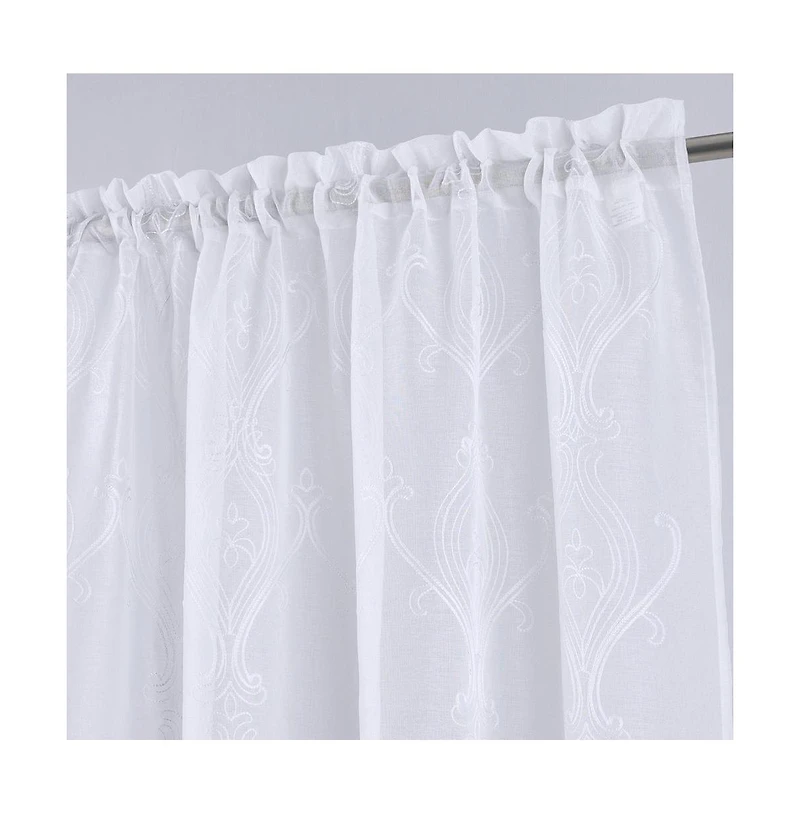 Rt Designers Collection Pearl Emb Metallic Doily Rod Pocket Room Darkening Window Curtains for Bedroom 54" x 95" White