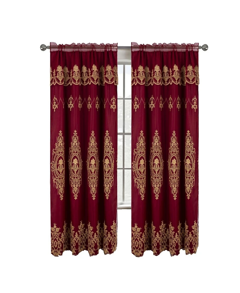 Rt Designers Collection Daisy Embroidery Grommet Curtain Panel With Attached Valance 54" x 84" Brgundy/Gold