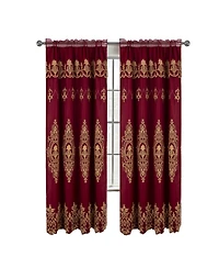 Rt Designers Collection Daisy Embroidery Grommet Curtain Panel With Attached Valance 54" x 84" Brgundy/Gold
