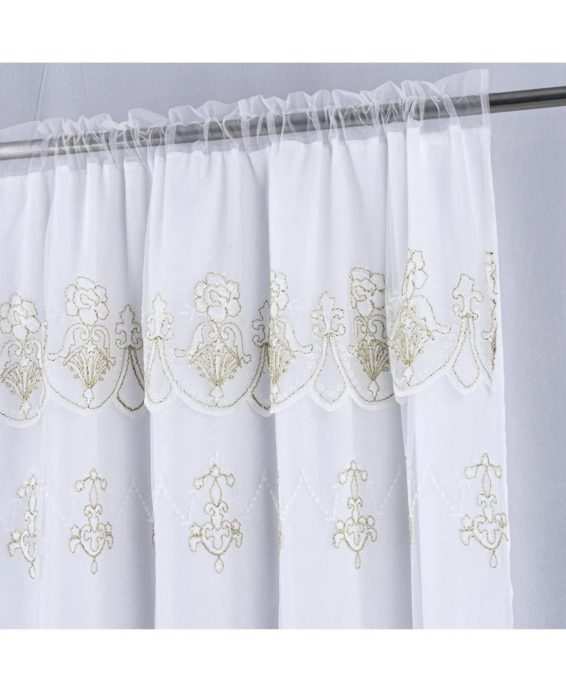 Rt Designers Collection Daisy Embroidery Grommet Curtain Panel With Attached Valance 54" x 84" White