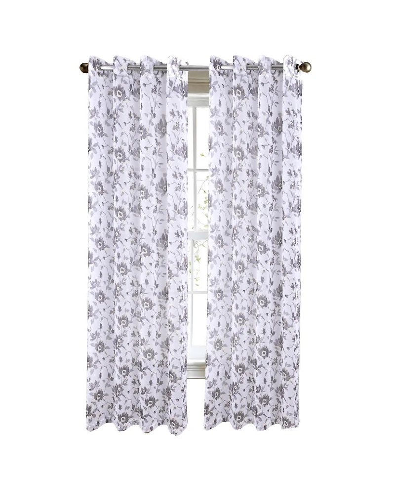 Rt Designers Collection Meadow Grommet Metallic Sheer Printed Doily Curtain Panel 54" x 95