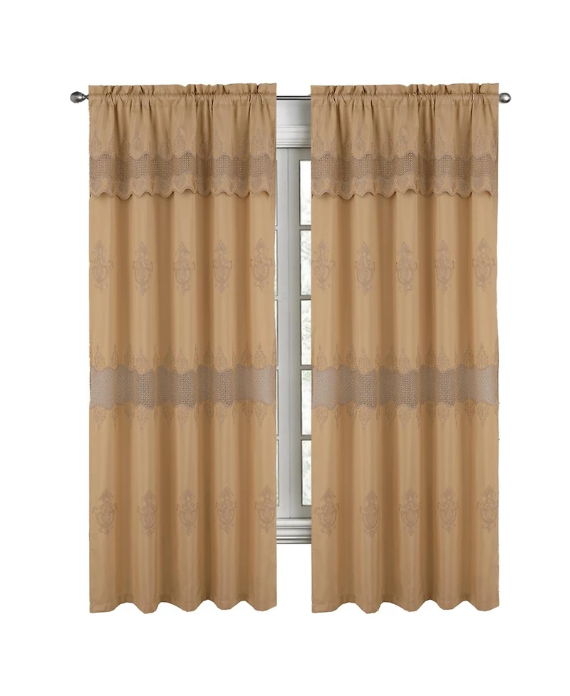 Rt Designers Collection Debbie Macrame Construction 3" Rod Pocket Curtain Panel 54" x 84" Gold/Gold
