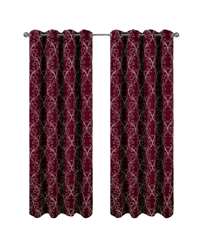 Rt Designer Collection Kimber Embroidered Blackout Luxurious Decorative Grommet Curtain Panel 54" x 84" Burgundy