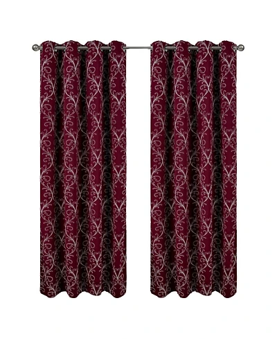 Rt Designer Collection Kimber Embroidered Blackout Luxurious Decorative Grommet Curtain Panel 54" x 84" Burgundy