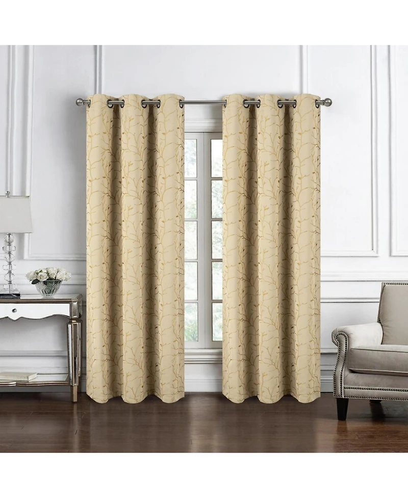 Rt Designer Collection Luciana Embroidered Blackout Luxurious Decorative Grommet Curtain Panel 54" x 84" Beige