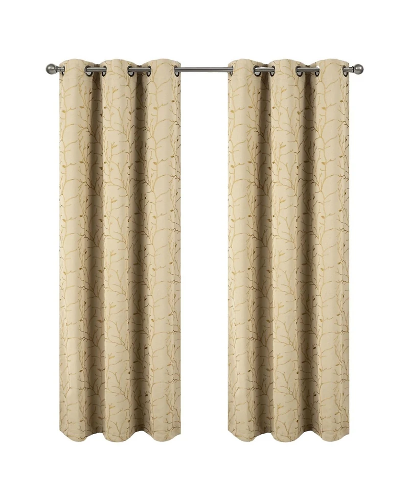 Rt Designer Collection Luciana Embroidered Blackout Luxurious Decorative Grommet Curtain Panel 54" x 90" Beige