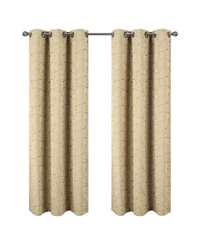 Rt Designer Collection Luciana Embroidered Blackout Luxurious Decorative Grommet Curtain Panel 54" x 90" Beige