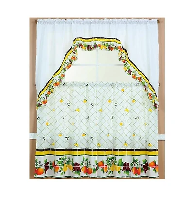 Rt Designers Collection Ramallah Trading Ruffle Fruit Medley Tier and Valance - 60 x 36, Multicolored