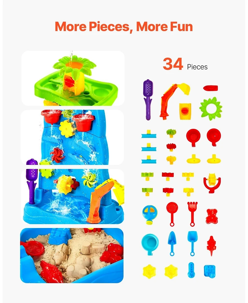 Mecale Sand and Water Table for Toddlers, 37 Pcs Double-Sided Activity Playset, Outdoor Sensory Table for Boys & Girls Ages 3+