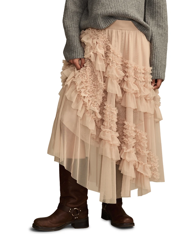 Lucky Brand Women's Mesh Ruffle Maxi Skirt