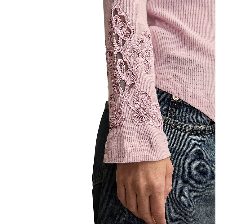 Lucky Brand Women's Cutwork Notch Neck Top