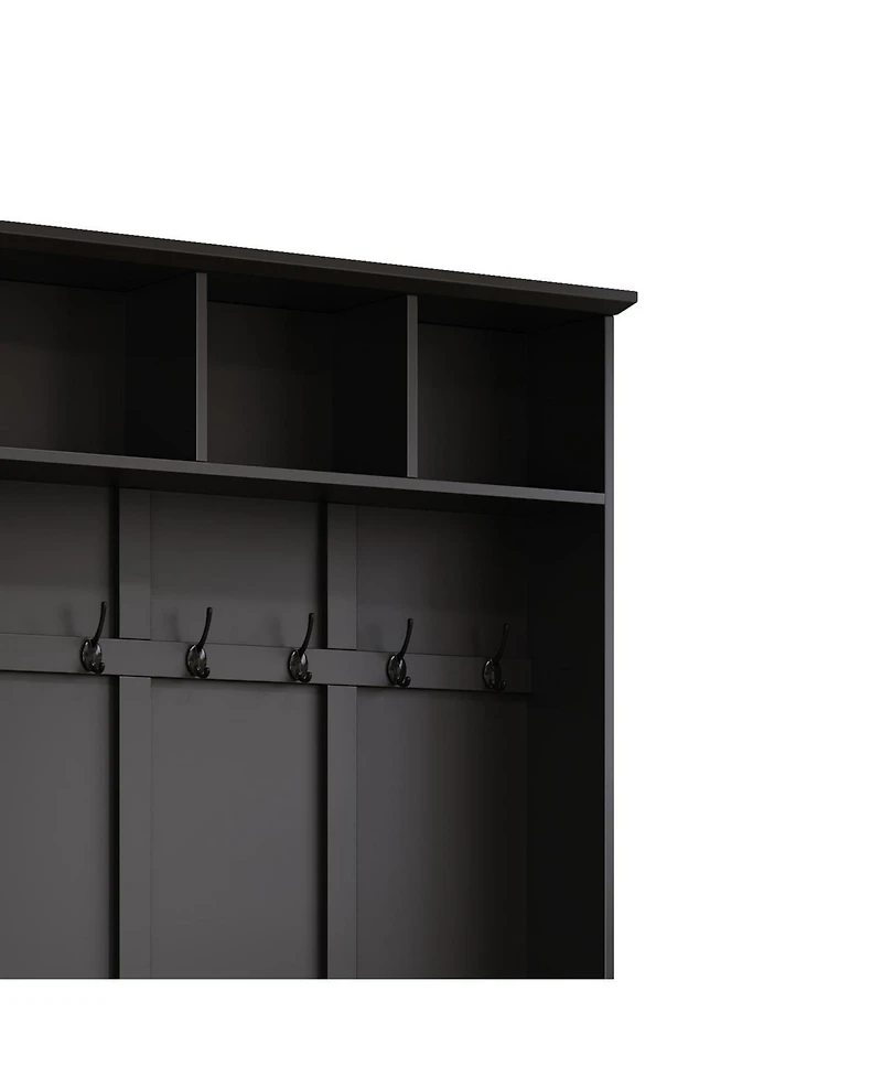 Streamdale Furniture Versatile 3-in-1 Hall Tree with 6 Hooks Walnut Storage Bench 55" Entryway Coat Rack