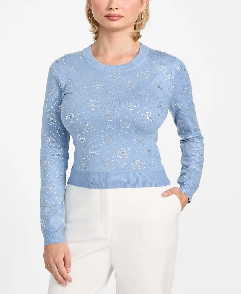 Guess Women's Long-Sleeve Crewneck Rhinestones 4G Sweater